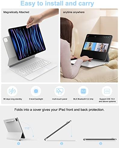 מקלדת מגע מגנטית DBFNIA תואמת את ה- iPad Pro 11 אינץ 'דור 4/3/שני, [סט קל] [השכמה חכמה] [עמדת שלוחה צפה] כיסוי מקלדת טאבלט עם מחזיק עט,
